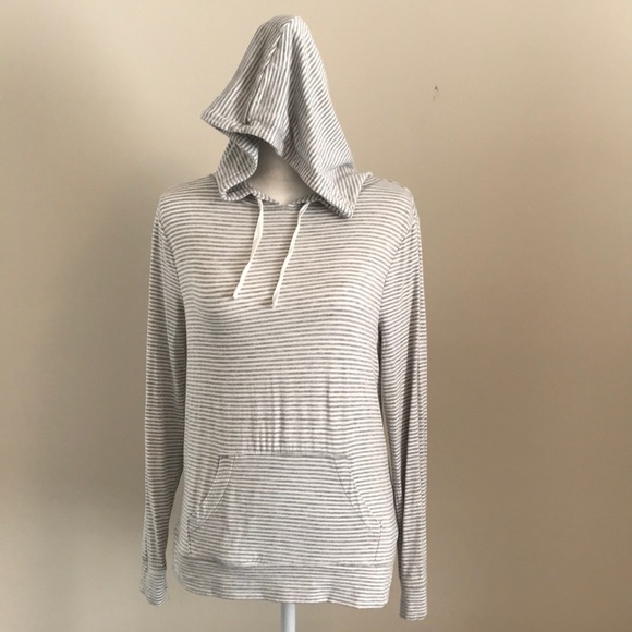 Old Navy Tops - OLD NAVY Gray & White striped hoody/long sleeve